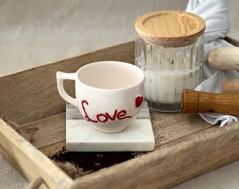 Handmade Ceramic Love Mug-Unique Desig-gift-Hand Painted