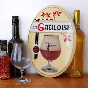 Letrero de cerveza La Gauloise ovalado laminado / Letrero publicitario francés antiguo / Letrero comercial vintage / Decoración de pared francesa