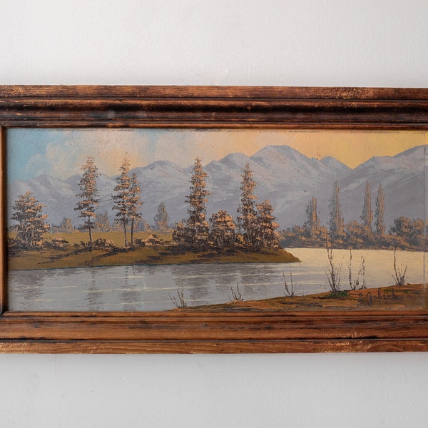 Antique Horizontal Landscape / Early 20th Century French Oil Painting / Signed and Framed / Rustic Farmhouse / Country Cottage / Gift