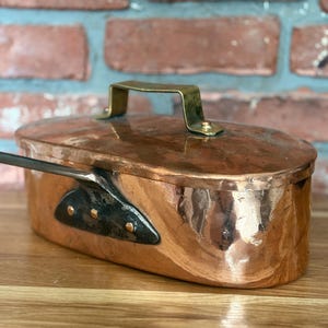 Antique French Copper Sauté Pan with Iron Handle and Copper Lid / Vintage Rectangular Pan / Rustic Country Farmhouse Kitchenware / Chateau