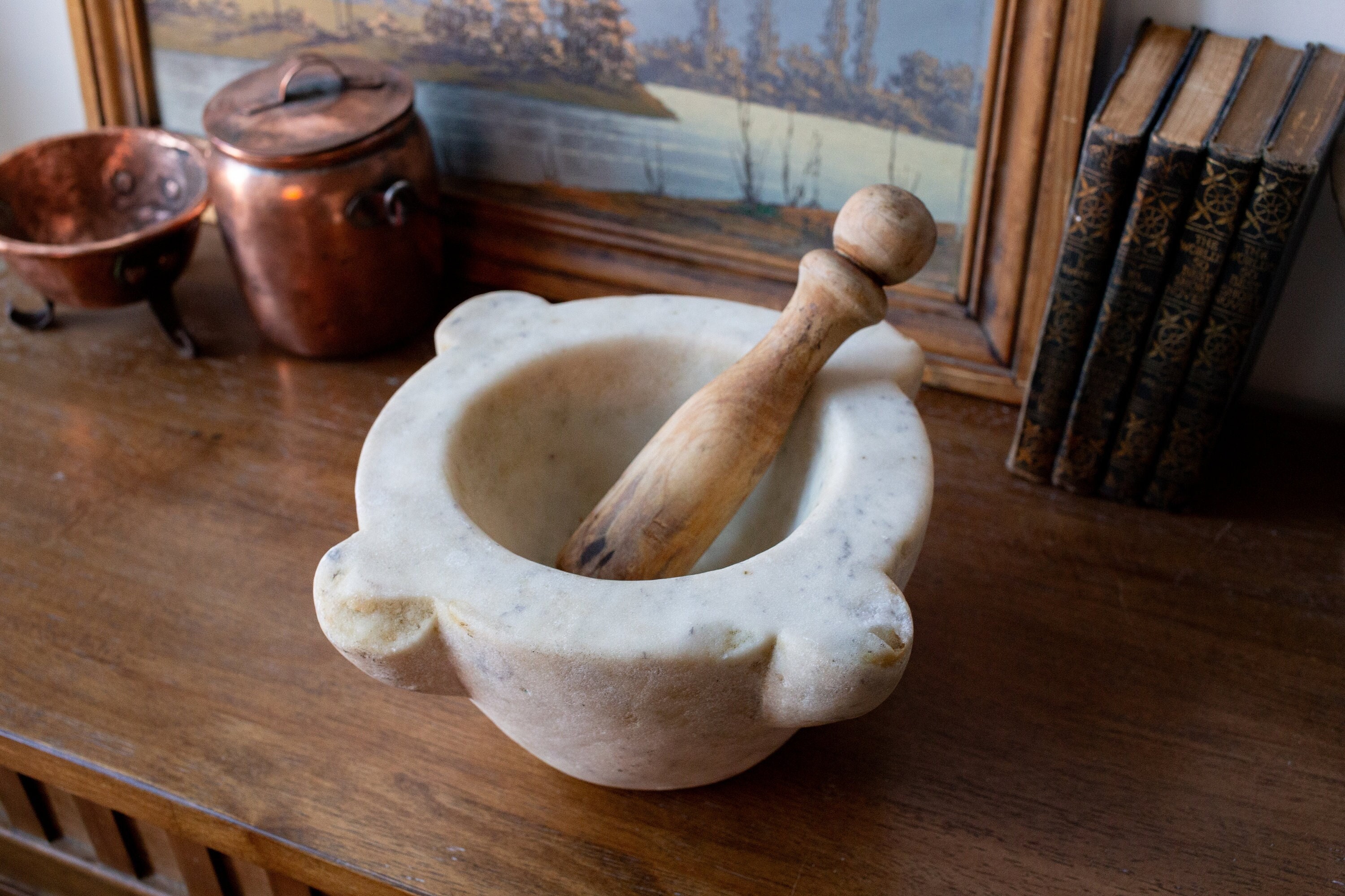 Antique English Ceramic Mortar & Pestle, Set of 2 for sale at Pamono