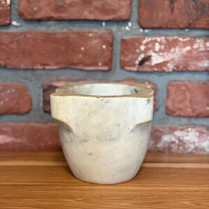 Antique Marble Mortar with Wood Pestle / White French Mortar / Gray Stone Kitchenware / Rustic Vintage Decor / Farmhouse Kitchen