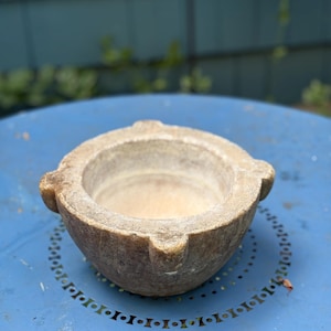 Antique Marble Mortar / White French Mortar / Gray Stone Kitchenware / Rustic Vintage Decor / Farmhouse Kitchen