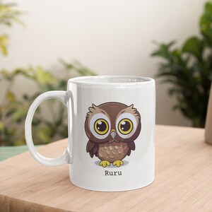 Taza Ruru, taza de Nueva Zelanda, regalos para ella, taza de pájaro de dibujos animados, recuerdo de NZ, copa para entusiastas de la vida silvestre, regalos de Kiwiana de pájaros NZ, regalo de pájaro lindo