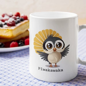 Taza de Pīwakawaka, taza de Nueva Zelanda, regalos para ella, taza de pájaro de cola de milano, recuerdo de NZ, taza de entusiasta de la vida silvestre, regalos de Kiwiana de pájaros NZ, regalo de pájaro lindo