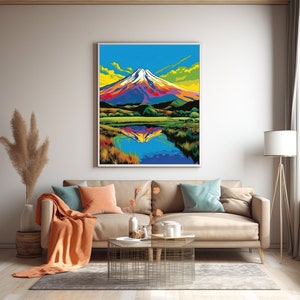 Mount Taranaki Colorful Pop Art Digital Print New Zealand Vibrant Wall Art Home Decor Kiwiana Art Mount Taranaki Poster Aotearoa NZ PopArt