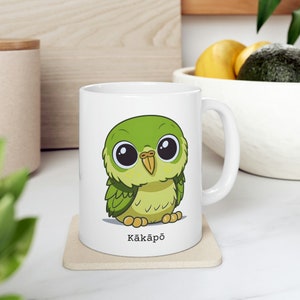 Taza de Kakapo, taza de Nueva Zelanda, regalos para ella, taza de pájaro de dibujos animados lindo, taza de recuerdo de NZ para entusiastas de la vida silvestre, regalos de Kiwiana de pájaros NZ, regalo de pájaro lindo