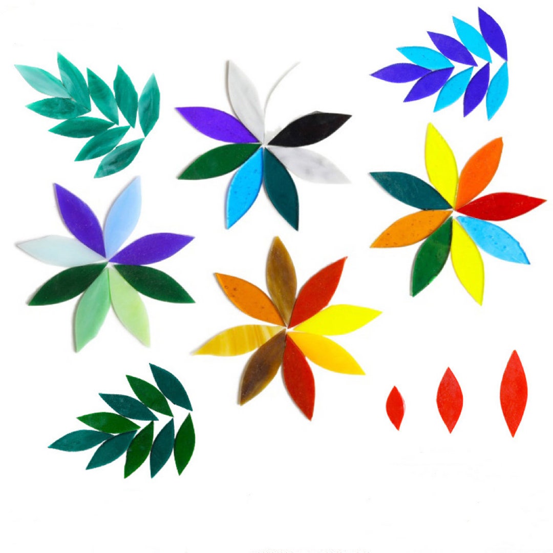 Mosaic Glass Pieces Leaf Petal Shape Multiple Colours Mosaic Tiles Diy