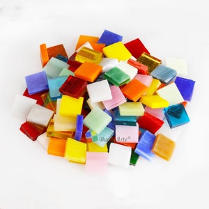 Mosaic Glass Pieces Square Multi Colour Vitreous Mosaic Tiles DIY Craft  Supplies Colorful Glass Pieces Craft for Kids Adults 