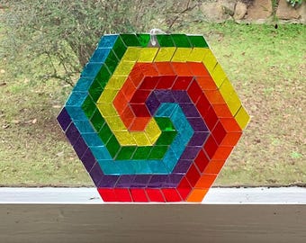 DIY Mosaic Sun Catcher Kit: Rainbow Geometric Window Hanging Craft