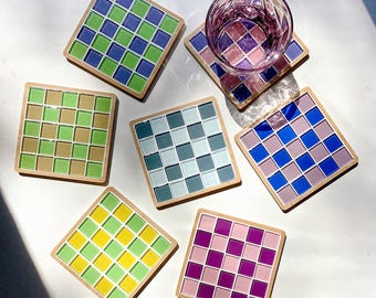 Mosaic kit diy checkered glass tile coaster craft kit for adults kids teenagers make your own coaster arts and crafts project glass tile kit