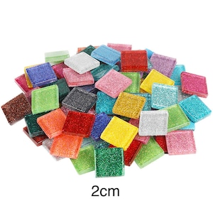 Glitter mosaic glass pieces 2cm square assorted colour mosaic tiles diy craft supplies colorful glass pieces mosaic supplies for kids adults