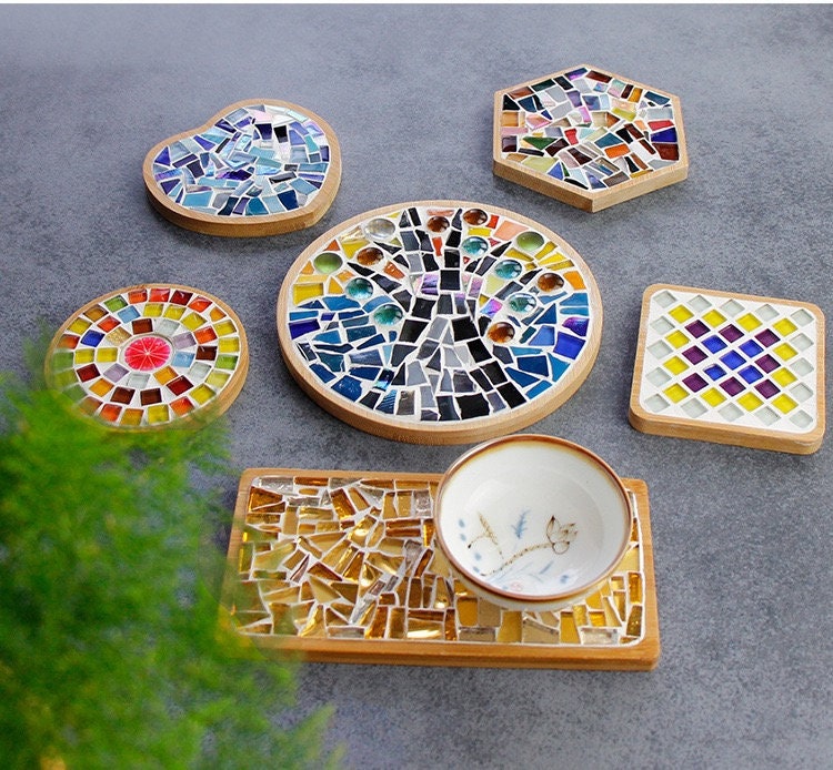 Mosaic Coaster Kit DIY Craft Kit Make Your Own Coaster Tray Trivet Kit  Handmade Craft Project Craft Kit for Kids Adults Coloured Glass Kit 