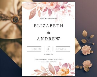 Wedding Invitation, INSTANT DOWNLOAD, Minimalist, Modern, Simple, Elegant, Editable Template, Invite, RSVP, Details, Creative