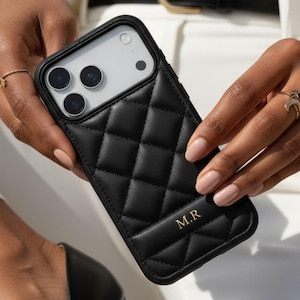 Personalized Luxury Leather Case for iPhone 17 Pro Max 16 15 Pro 14 13, Monogram Initials Engraved Phone Cover Case Custom Gift for Her