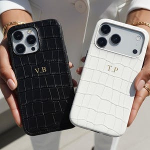 Personalized iPhone Case for iPhone 17 Pro Max 16 15 14 13nPro, Monogram Initials Croc Leather Phone Cover Case, Perfect Gift for Her