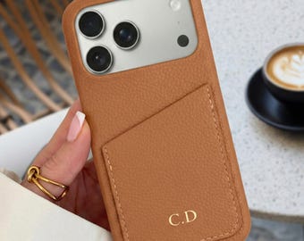 Custom iPhone Case with Card Holder, Personalized for iPhone 17 Pro 16 15 14 Pro Max,  Faux Leather Phone Cover case, Perfect Gift For Her