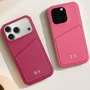 Personalized Phone Case with Card Holder for iPhone 17 16 15 14 13 Pro Max, Letters Initials Engraved Phone Cover, Gift For her