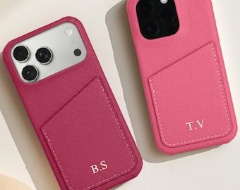 Personalized Phone Case with Card Holder for iPhone 17 16 15 14 13 Pro Max, Letters Initials Engraved Phone Cover, Gift For her