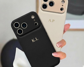 Personalized Leather Case For iPhone 17 Pro Max 16 15 Pro 14 13 Monogram Engraved Leather Phone Cover for iPhone, Gift For Her,