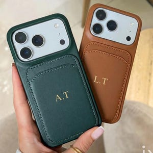 カードホルダー付きiPhone用パーソナライズケース iPhone 17 Pro Max 16 15 14 Pro、ソフトレザー電話カバーケース、彼女へのカスタムギフトアイデア