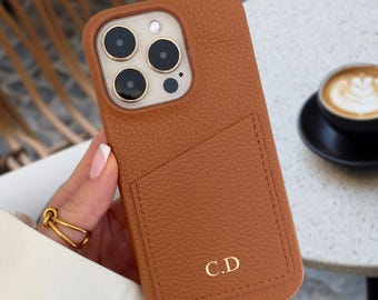 Custom iPhone Case with Card Holder, Personalized for iPhone 16 Pro 15 14 13 Pro Max,  Faux Leather Phone Cover case, Perfect Gift For Her