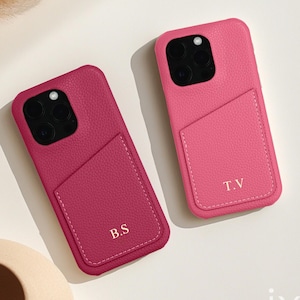 Personalisierte Handyhülle aus Leder für iPhone 16 Pro, iPhone 15 14 13 12 mit Kartenhalter