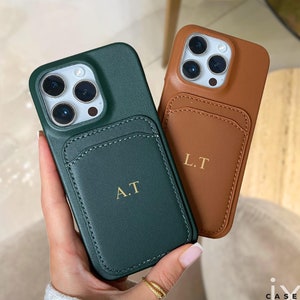 Funda personalizada para iPhone con tarjetero (iPhone 16, 15, 14 y 13 Pro Max), funda de piel suave, ideal como regalo.