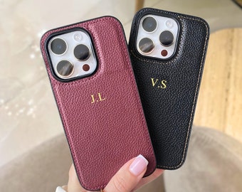 Étui en cuir personnalisé pour iPhone 15 Pro Max 14 Pro 13 12, étui en cuir gravé monogramme pour iPhone, cadeau pour elle