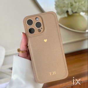 Coque iPhone personnalisée pour iPhone 16 Pro 15 Pro Max 14 13 12, initiales monogrammes gravées en cuir housse de téléphone cadeau personnalisé pour elle