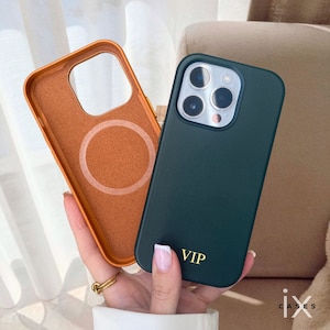 Coque magnétique personnalisée pour iPhone 16 Pro 15 Pro Max 14 13 12, coque de protection en cuir avec initiales monogrammes, cadeau personnalisé pour elle