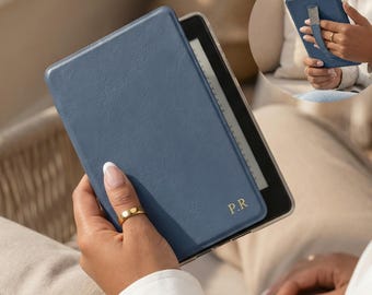 Personalized Kindle Case with Hand Strap, Leather Kindle Paperwhite Cover, Custom Monogram Kindle 7 6 Inches Case, Gift For Her