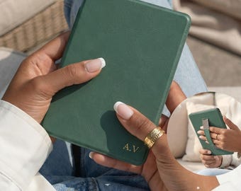 Personalized Kindle Case with Strap, Leather Kindle Paperwhite Cover, Custom Monogram Kindle 7 6 Inches Case, Gift For Her