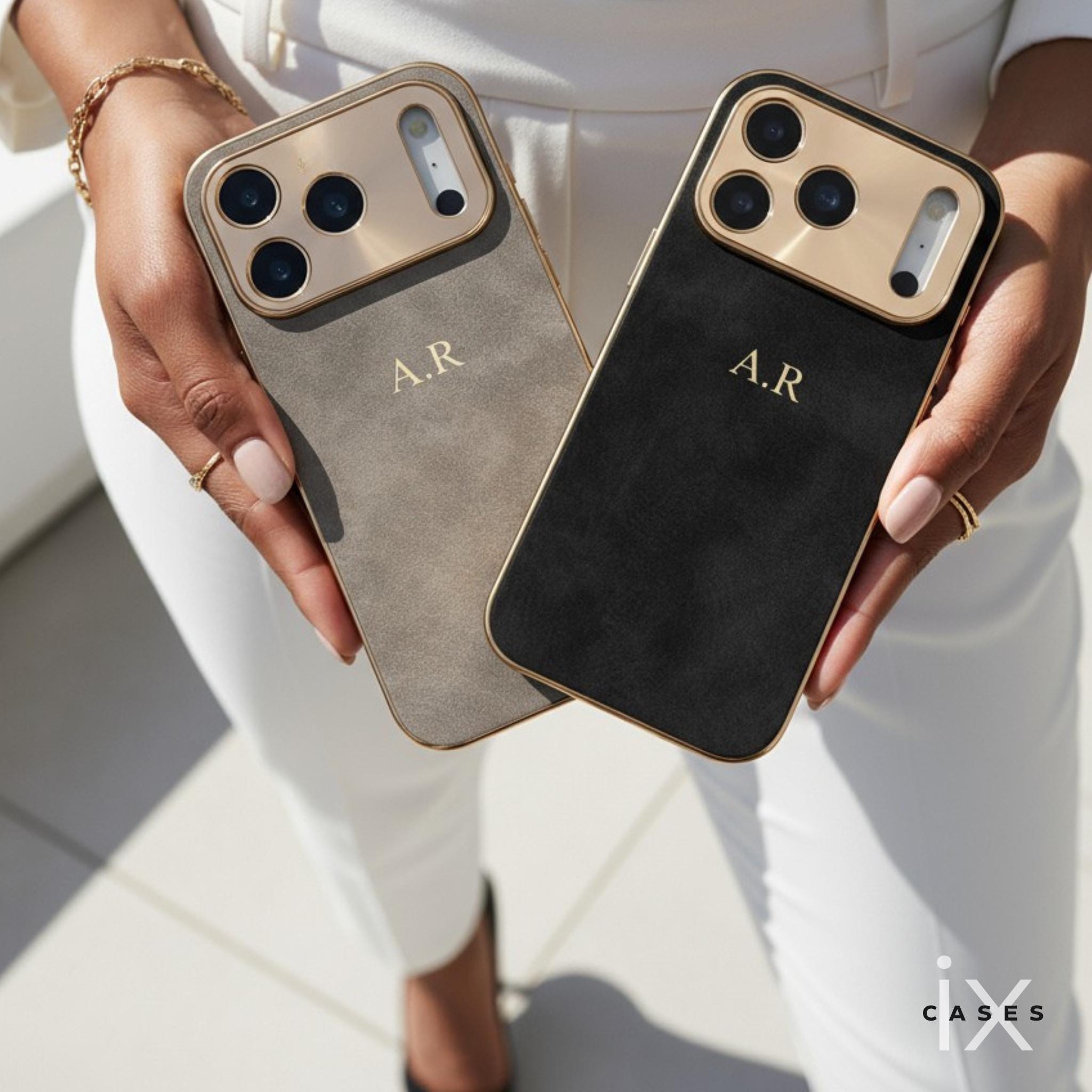 Soft Suede iPhone Case for iPhone 17 Pro Max 16 15 14 13, Personalized iPhone Case Cover Initial Letters Embossed, Perfect Gift for Her