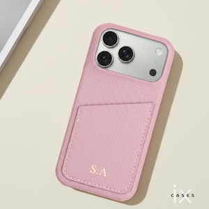 Personalized Phone Case with Card Holder for iPhone 17 16 15 14 13 Pro Max, Letters Initials Engraved Phone Cover, Gift For her Light Purple