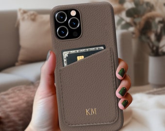 Funda para iPhone con tarjetero personalizada para iPhone 15 Pro, 14 Pro Max, iPhone 13 12 11/ Funda de cuero vegano para teléfono/ Regalo personalizado