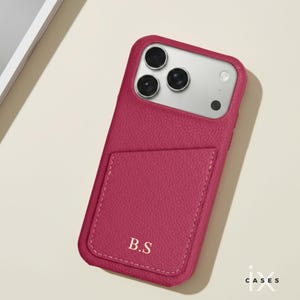Personalized Phone Case with Card Holder for iPhone 17 16 15 14 13 Pro Max, Letters Initials Engraved Phone Cover, Gift For her Wine Red