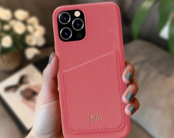 Vegan Leather Personalized Phone Case with Card Holder for iPhone 14, 14 Pro, iPhone 13, 13 Pro / Personalized Gift For Her