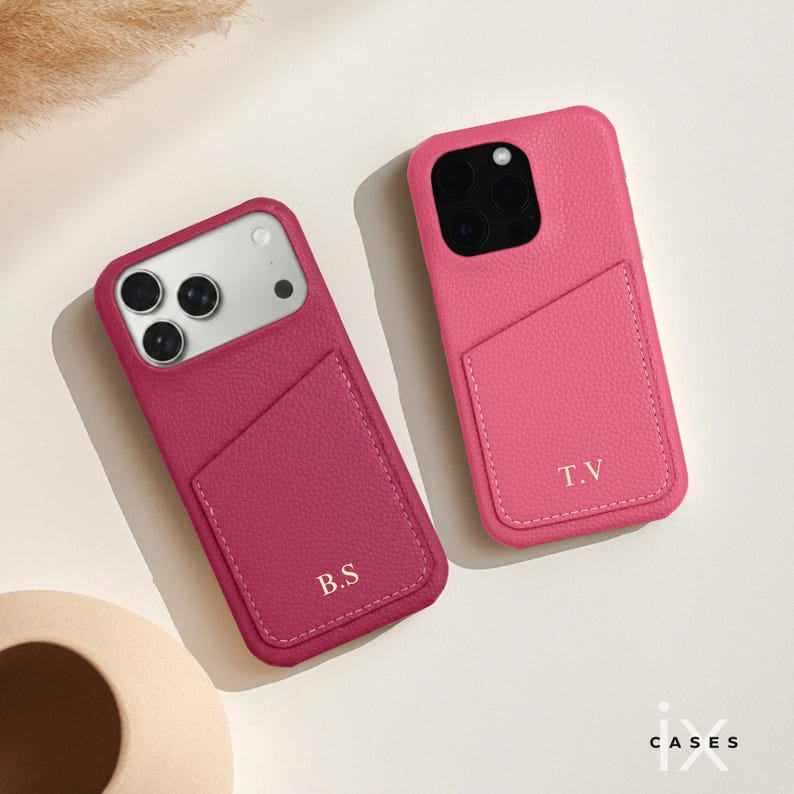 Personalized Phone Case with Card Holder for iPhone 17 16 15 14 13 Pro Max, Letters Initials Engraved Phone Cover, Gift For her image 1