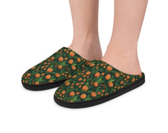 Comfortable and stylish darker slippers with a unique tulip flower roses design - the perfect addition to your cozy footwear collection!!