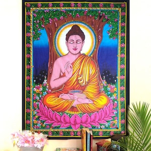 Serene Buddha Tapestry - Indian Fabric Print for Yoga Room 31 x 41 inch