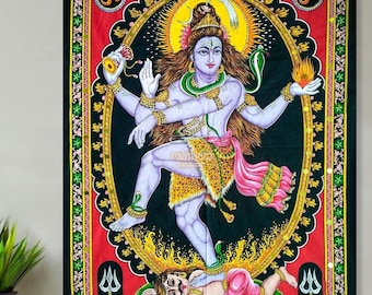 Tapiz del dios hindú Nataraja, tapiz del dios danzante Shiva, póster con estampado de Nataraja, arte con lentejuelas, decoración de deidades indias, decoración espiritual de pared