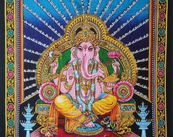 Tapiz de lentejuelas del Sagrado Señor Ganesha, dios elefante hindú, Ganesh, colgante de pared, decoración espiritual india, póster artístico de deidad, 31 x 41 pulgadas