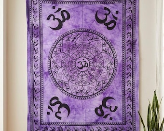 Arazzo Mandala Om, decorazione murale spirituale tie-dye, decorazione per yoga e meditazione - Viola