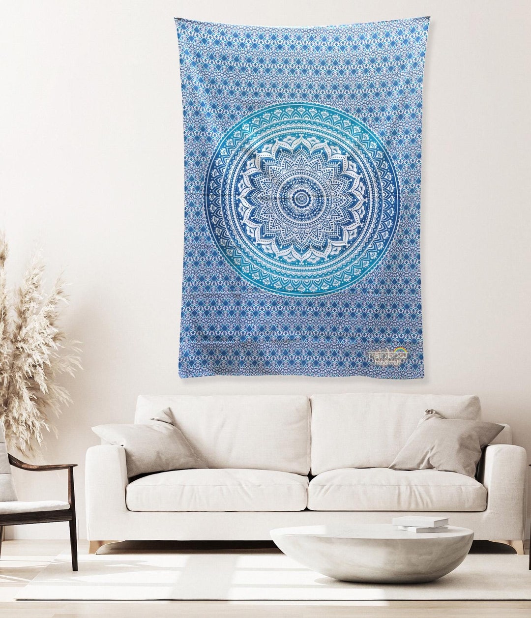 Blue Ombre Mandala Tapestry, Boho Flower Hippie Wall Decor Art, Indian ...