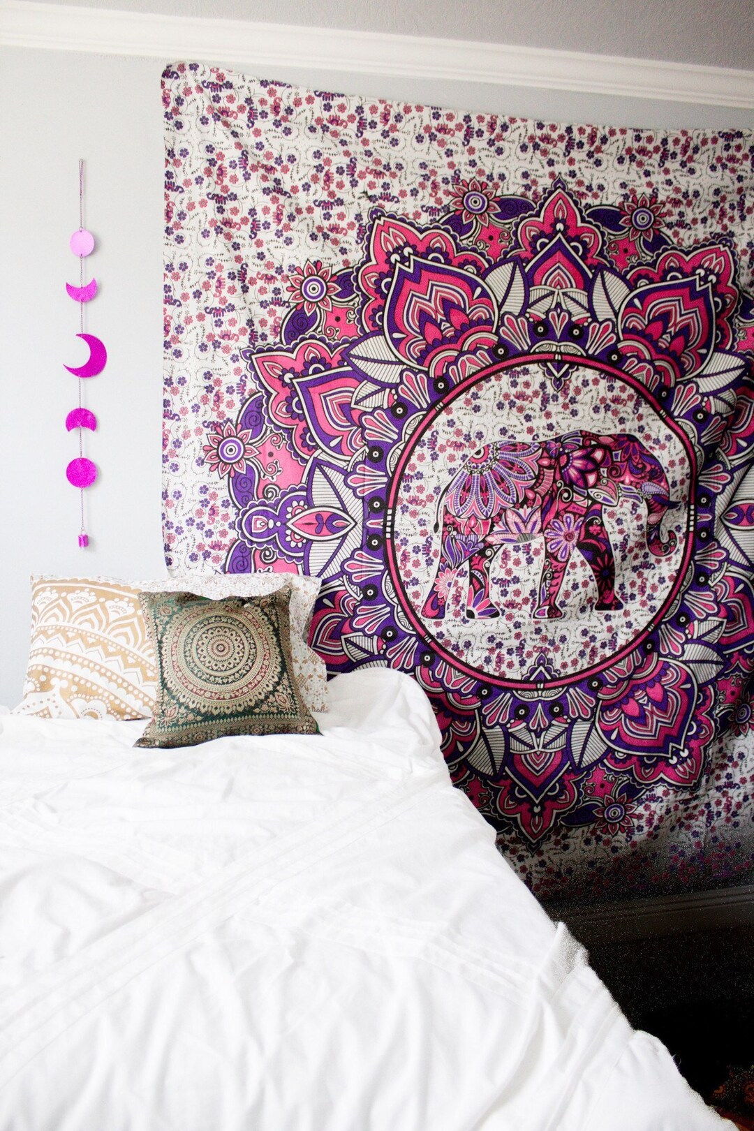 Lotus Flower Ombre Elephant Mandala Wall Hanging Bohemian Cotton Indian ...