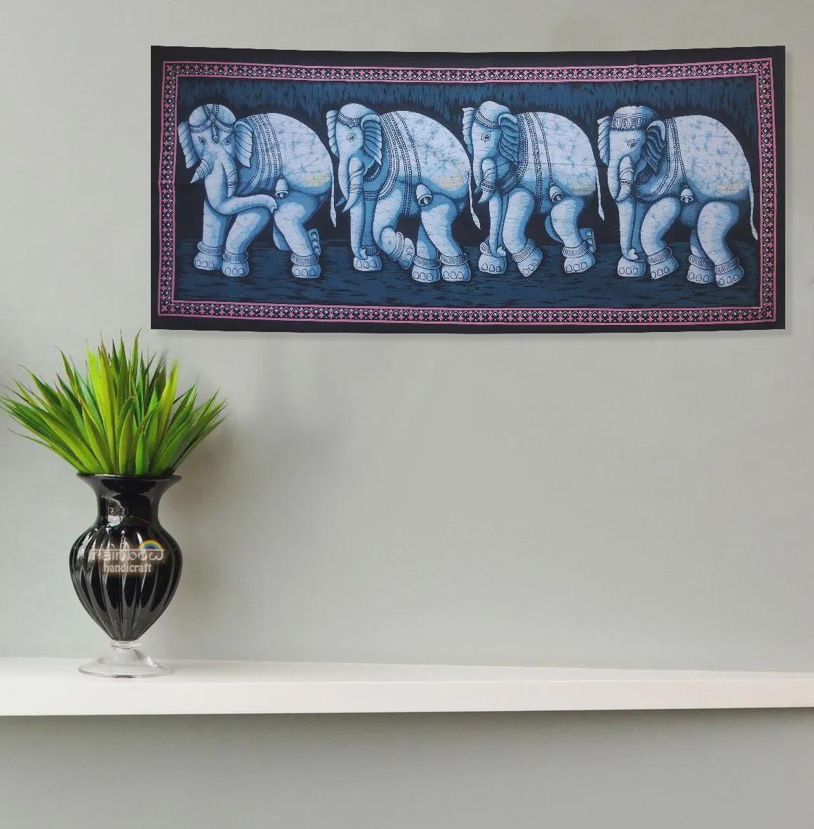 Grande Tapisserie Murale Éléphant Patchwork Perlé Brodé Main – 150x100cm Rose
