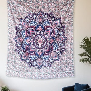 Lotus Flower Mandala Tapestry - Ombre Bohemian wall hanging, Backdrop Throw Curtain Hippie Home Decor