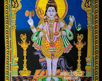 Lord Shiva Bhairava Tapestry - Hand Block Printed Hindu Wall Art Poster