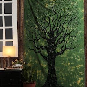 Indian Tapestry Bohemian Wall Hanging, Tree of Life Spiritual Tapestry, Cosmic Boho Wall Decor for Yoga Room & Mystical Nature Art